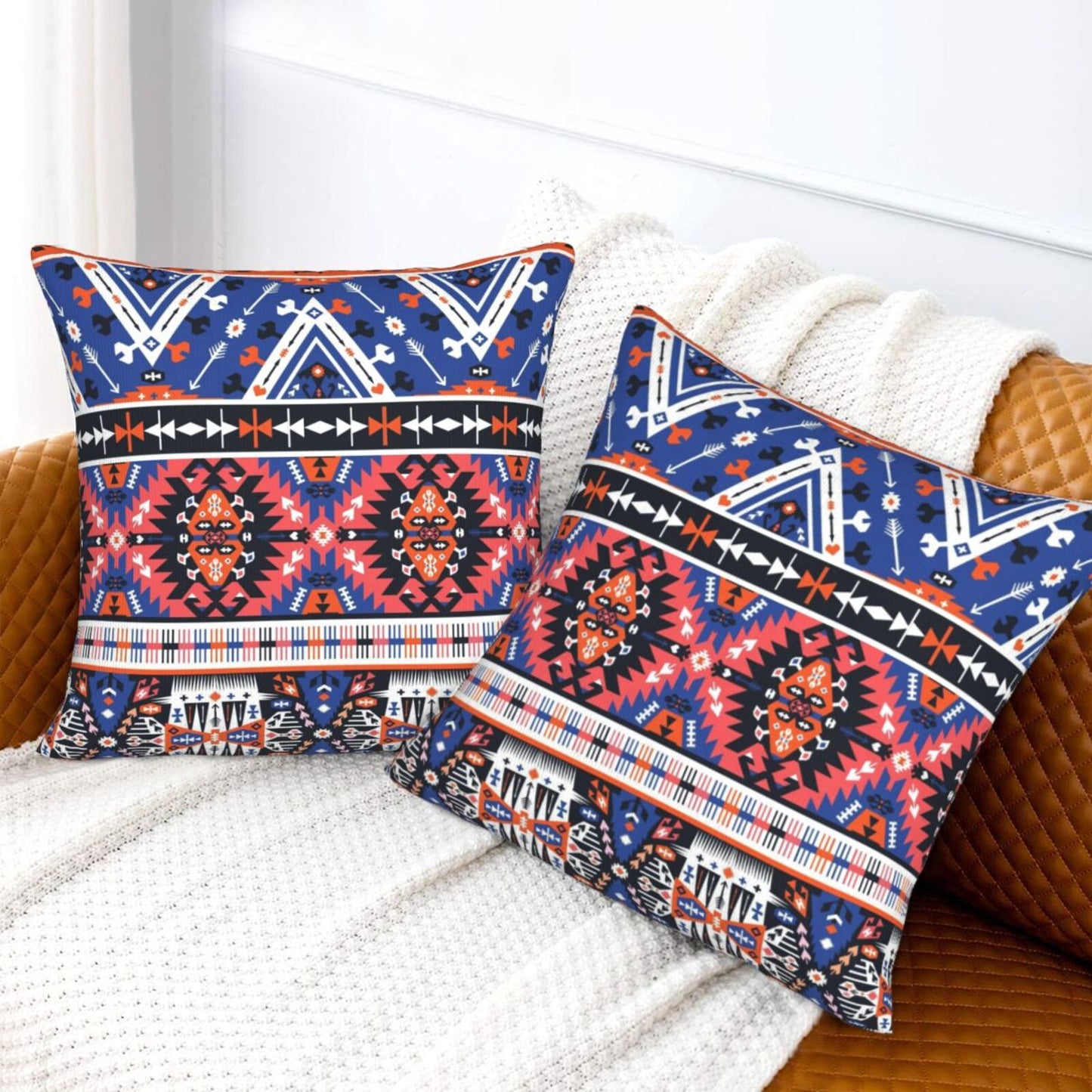 Bohemian Aztec Throw Pillow Covers 18x18 inch Set of 2 Ethnic Carpet Velvet Decorative Cushion Covers for Sofa Couch Bedroom Living Room