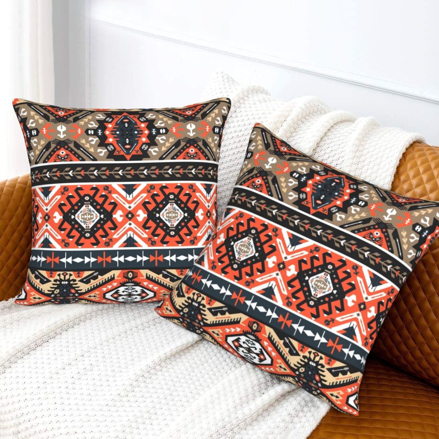 Bohemian Aztec Throw Pillow Covers 18x18 inch Set of 2 Ethnic Carpet Velvet Decorative Cushion Covers for Sofa Couch Bedroom Living Room