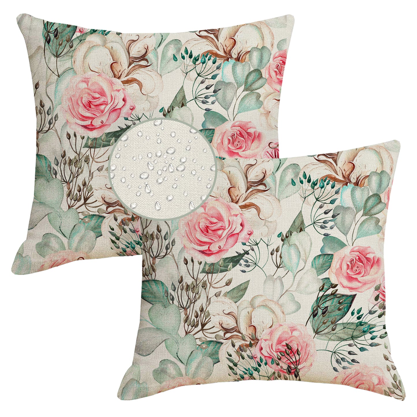 Waterproof Cushion Covers 45x45 cm Set of 2 Floral Outdoor Throw Pillow Covers for Patio Garden Porch