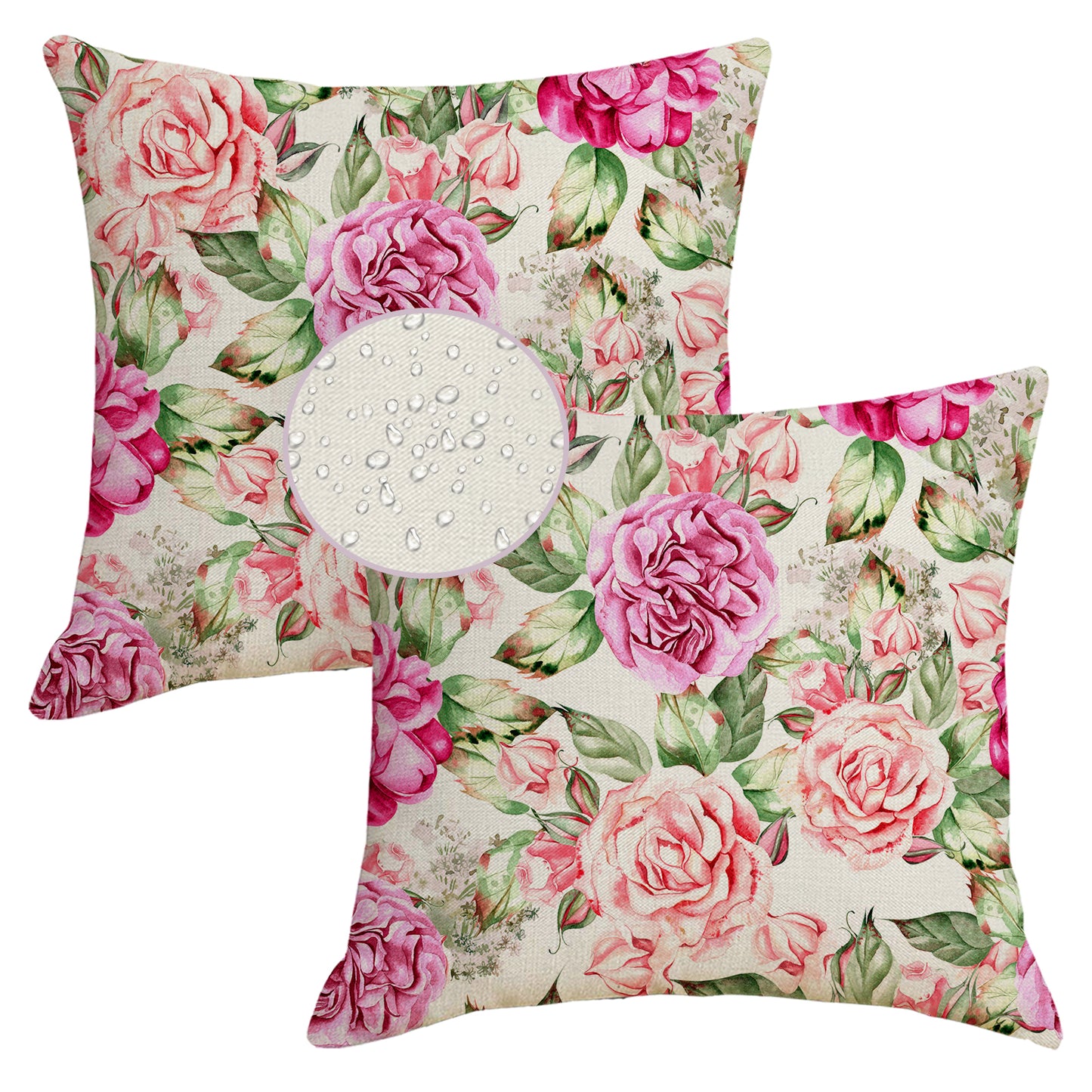 Waterproof Cushion Covers 45x45 cm Set of 2 Floral Outdoor Throw Pillow Covers for Patio Garden Porch