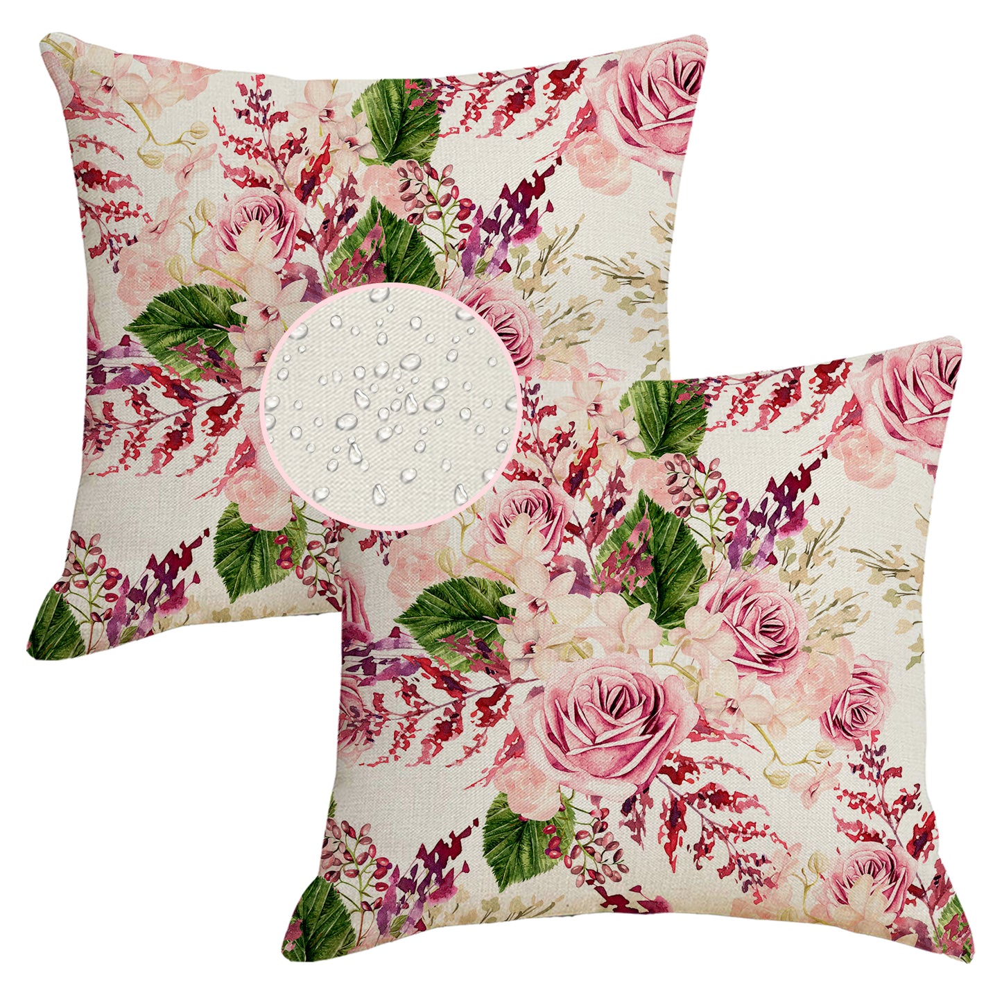 Waterproof Cushion Covers 45x45 cm Set of 2 Floral Outdoor Throw Pillow Covers for Patio Garden Porch
