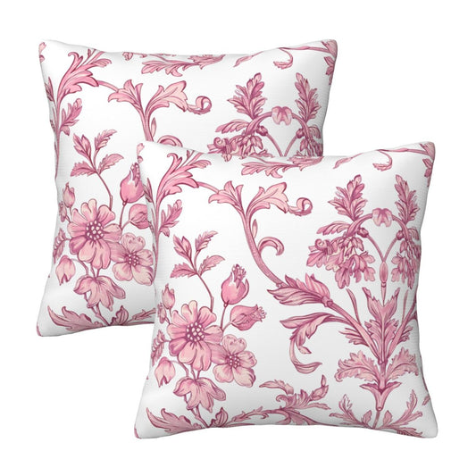 Pink and White Toile Throw Pillow Covers 18x18 inch Set of 2 Vintage Floral  Velvet Decorative Cushion Covers for Sofa Couch Bedroom