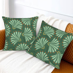 Bohemian floral velvet pillow covers with green fan leaves, styled on a sofa
