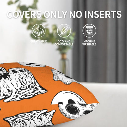 Halloween Themed Throw Pillow Covers 18x18 inch Set of 2 Ghosts Orange Velvet Decorative Cushion Covers for Sofa Couch Living Room