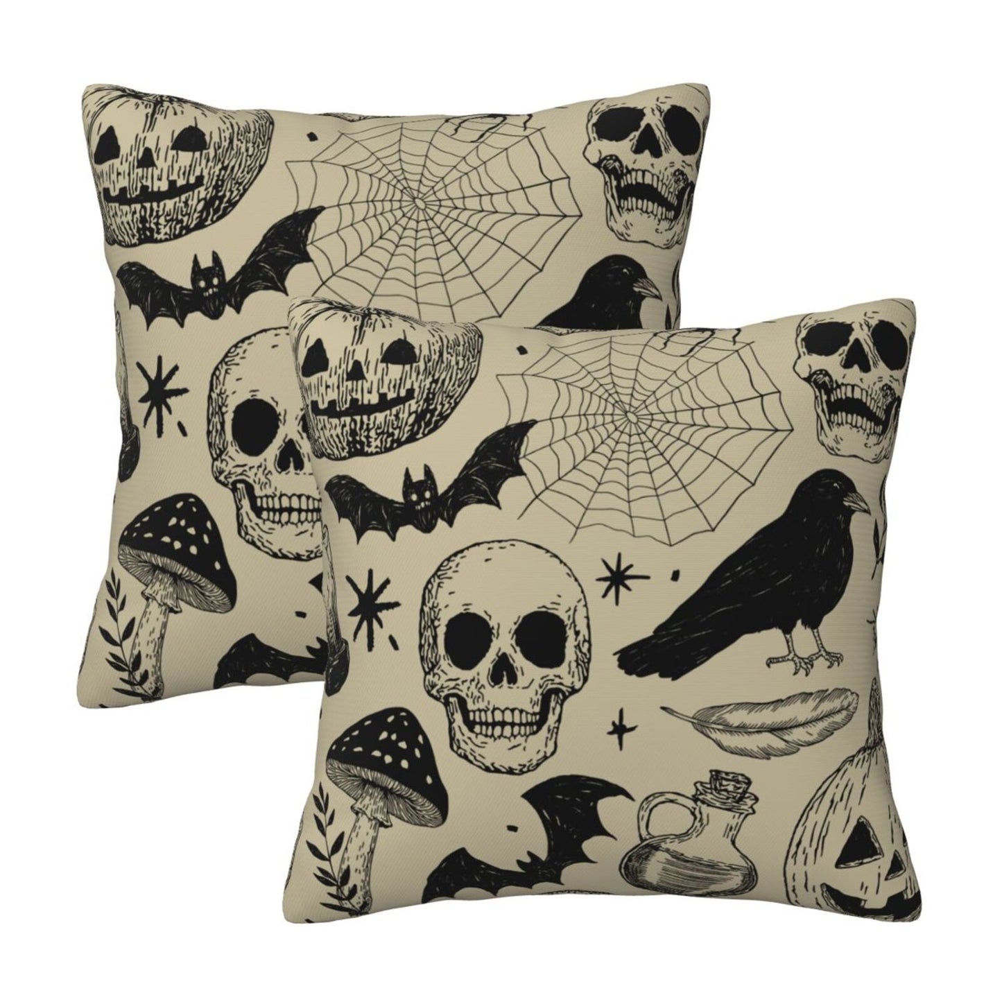 Halloween Themed Throw Pillow Covers 18x18 inch Set of 2 Ghosts Orange Velvet Decorative Cushion Covers for Sofa Couch Living Room