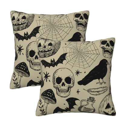 Halloween Themed Throw Pillow Covers 18x18 inch Set of 2 Ghosts Orange Velvet Decorative Cushion Covers for Sofa Couch Living Room