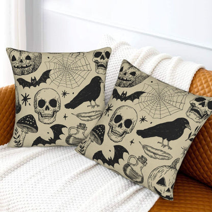 Halloween Themed Throw Pillow Covers 18x18 inch Set of 2 Ghosts Orange Velvet Decorative Cushion Covers for Sofa Couch Living Room