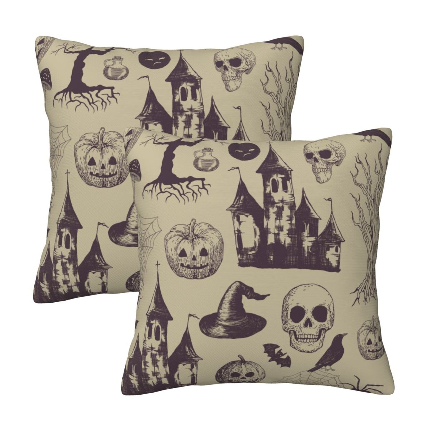 Halloween Themed Throw Pillow Covers 18x18 inch Set of 2 Ghosts Orange Velvet Decorative Cushion Covers for Sofa Couch Living Room