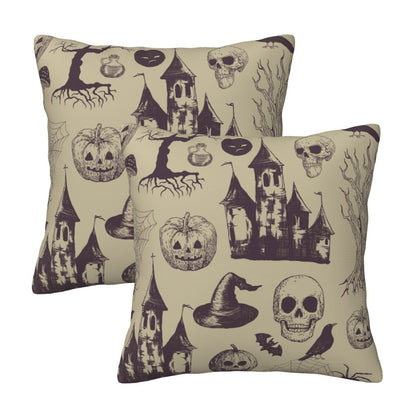 Halloween Themed Throw Pillow Covers 18x18 inch Set of 2 Ghosts Orange Velvet Decorative Cushion Covers for Sofa Couch Living Room