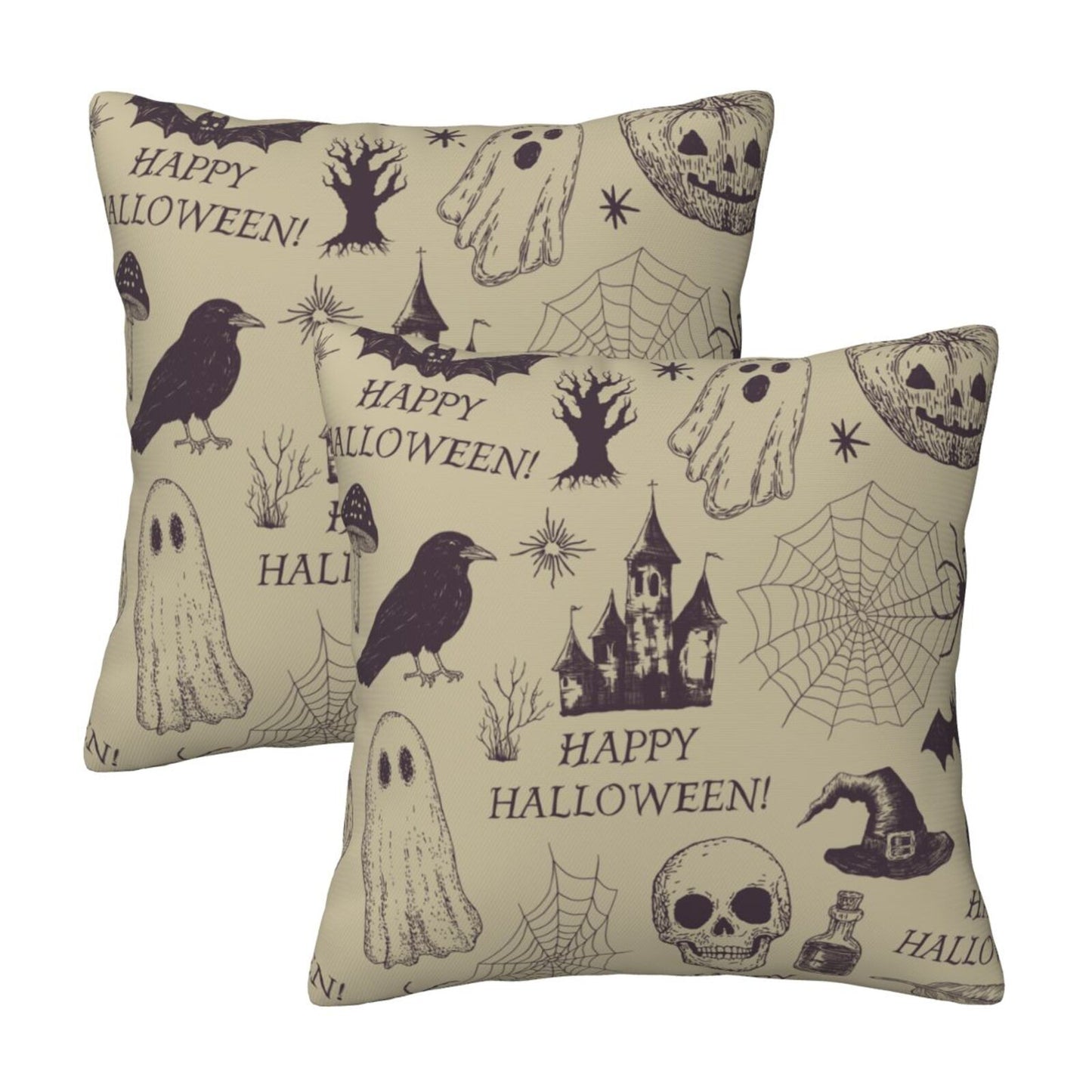 Halloween Themed Throw Pillow Covers 18x18 inch Set of 2 Ghosts Orange Velvet Decorative Cushion Covers for Sofa Couch Living Room
