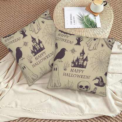 Halloween Themed Throw Pillow Covers 18x18 inch Set of 2 Ghosts Orange Velvet Decorative Cushion Covers for Sofa Couch Living Room