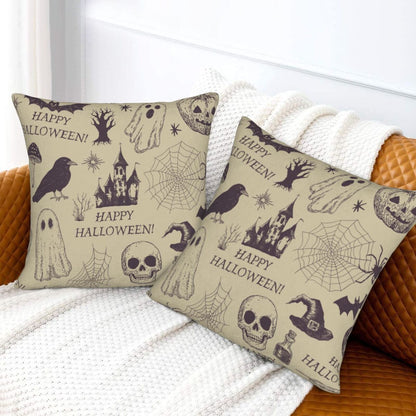 Halloween Themed Throw Pillow Covers 18x18 inch Set of 2 Ghosts Orange Velvet Decorative Cushion Covers for Sofa Couch Living Room