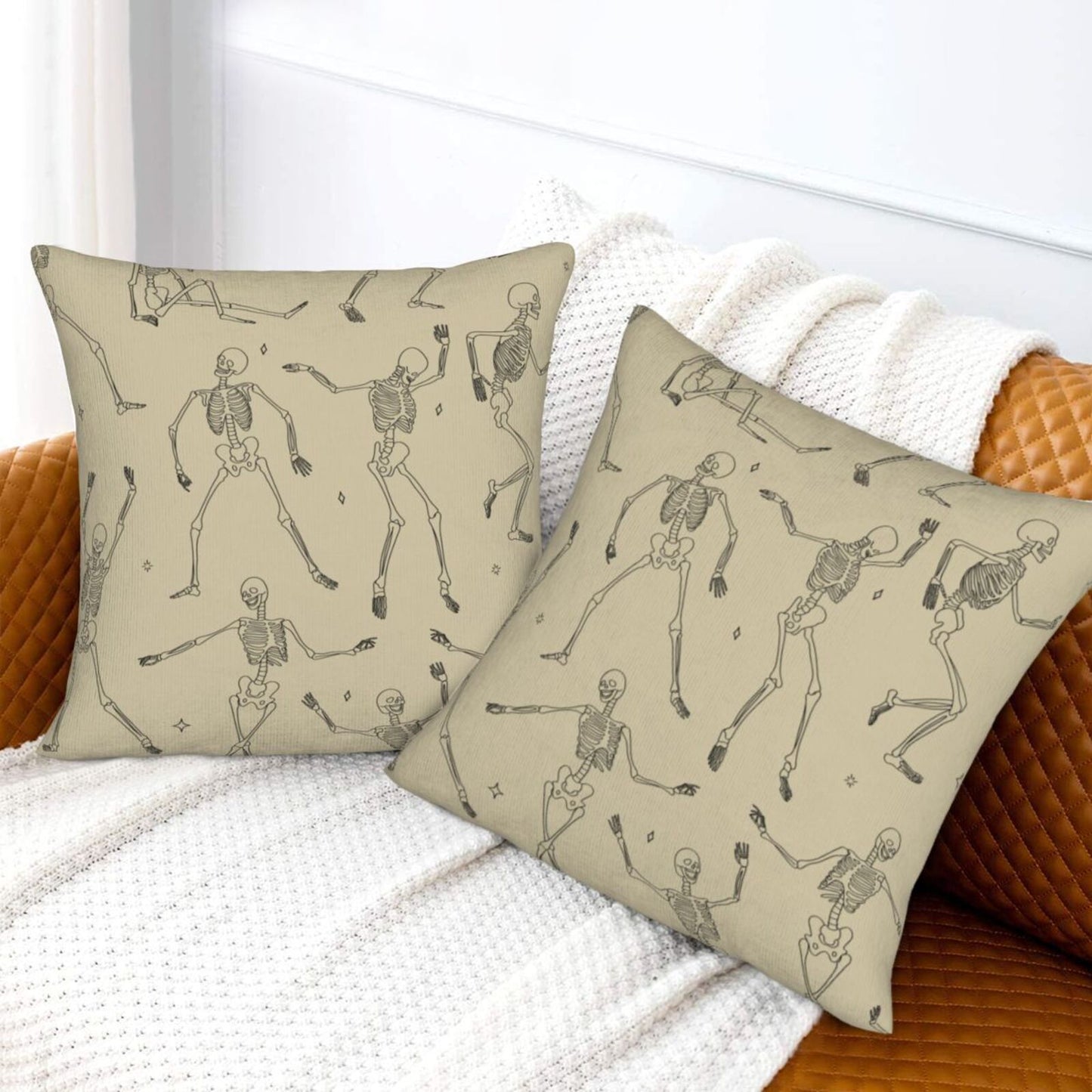 Halloween Themed Throw Pillow Covers 18x18 inch Set of 2 Ghosts Orange Velvet Decorative Cushion Covers for Sofa Couch Living Room