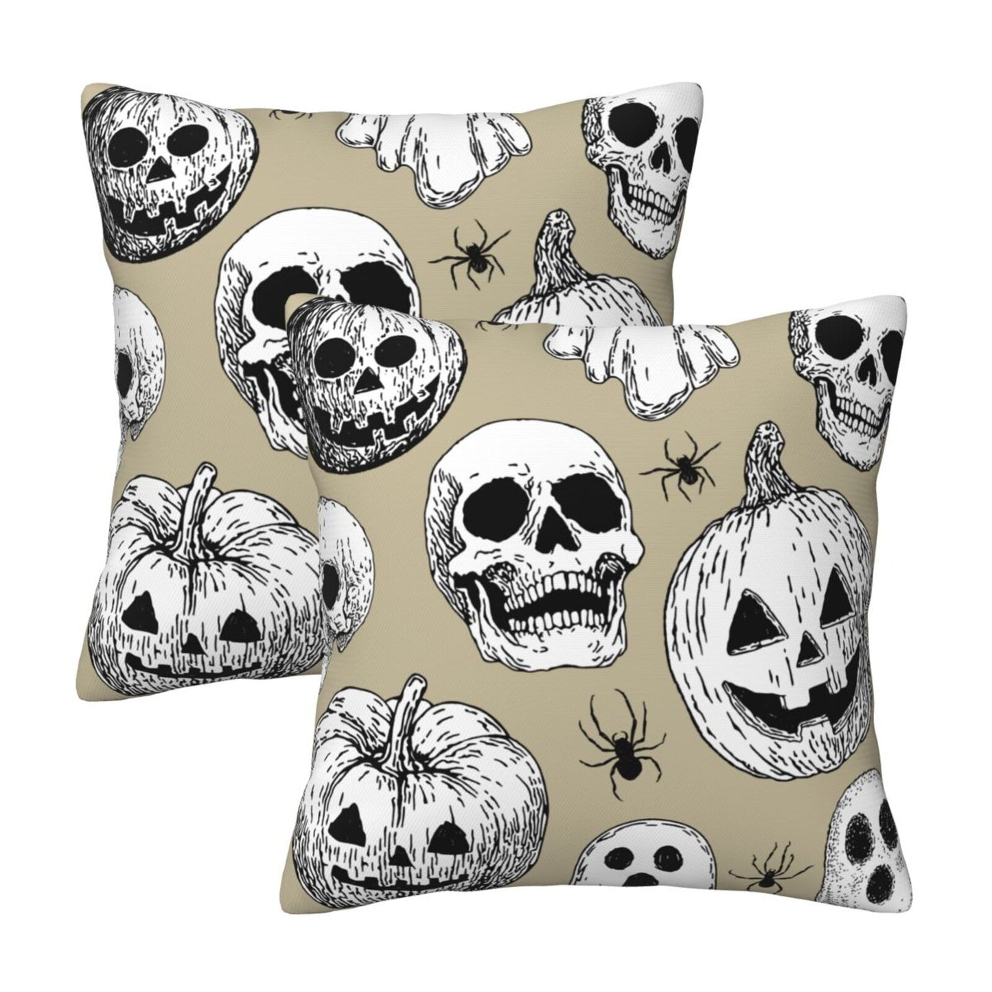Halloween Themed Throw Pillow Covers 18x18 inch Set of 2 Ghosts Orange Velvet Decorative Cushion Covers for Sofa Couch Living Room