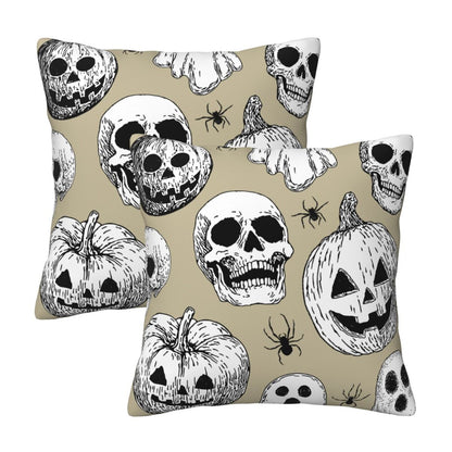 Halloween Themed Throw Pillow Covers 18x18 inch Set of 2 Ghosts Orange Velvet Decorative Cushion Covers for Sofa Couch Living Room