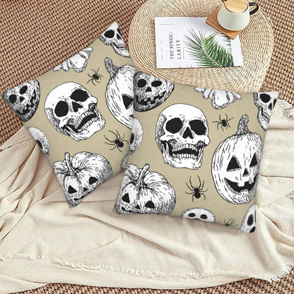 Halloween Themed Throw Pillow Covers 18x18 inch Set of 2 Ghosts Orange Velvet Decorative Cushion Covers for Sofa Couch Living Room