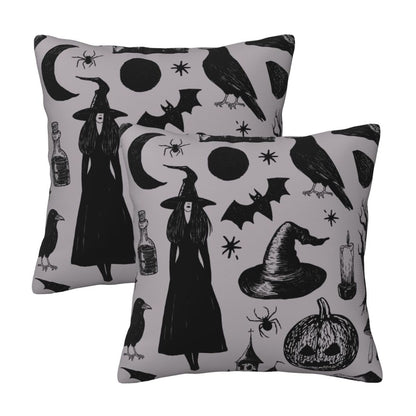 Halloween Themed Throw Pillow Covers 18x18 inch Set of 2 Ghosts Orange Velvet Decorative Cushion Covers for Sofa Couch Living Room