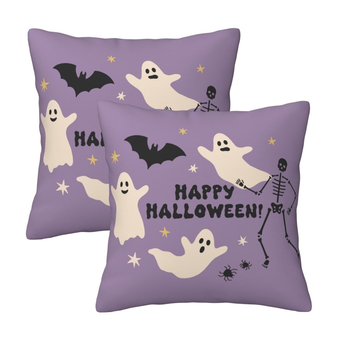 Halloween Decorative Throw Pillow Covers 18x18 inch Set of 2 Skulls Ghosts Pumpkins Velvet Decorative Cushion Covers for Sofa Couch Living Room