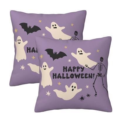 Halloween Decorative Throw Pillow Covers 18x18 inch Set of 2 Skulls Ghosts Pumpkins Velvet Decorative Cushion Covers for Sofa Couch Living Room