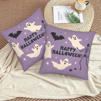 Halloween Decorative Throw Pillow Covers 18x18 inch Set of 2 Skulls Ghosts Pumpkins Velvet Decorative Cushion Covers for Sofa Couch Living Room