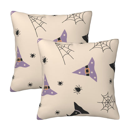 Halloween Decorative Throw Pillow Covers 18x18 inch Set of 2 Skulls Ghosts Pumpkins Velvet Decorative Cushion Covers for Sofa Couch Living Room