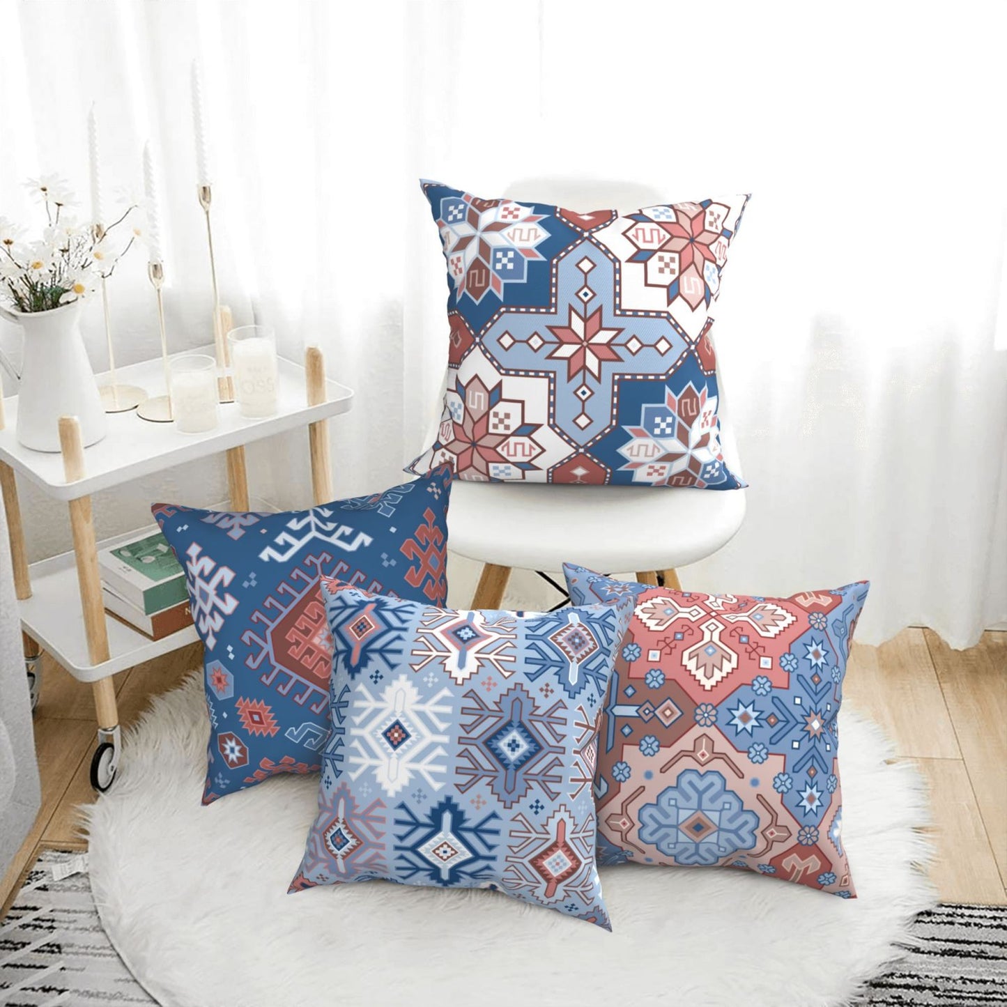 Bohemian Kilim Throw Pillow Covers 18x18 inch Set of 4 Ethnic Decorative Cushion Covers for Sofa Couch Bedroom Living Room