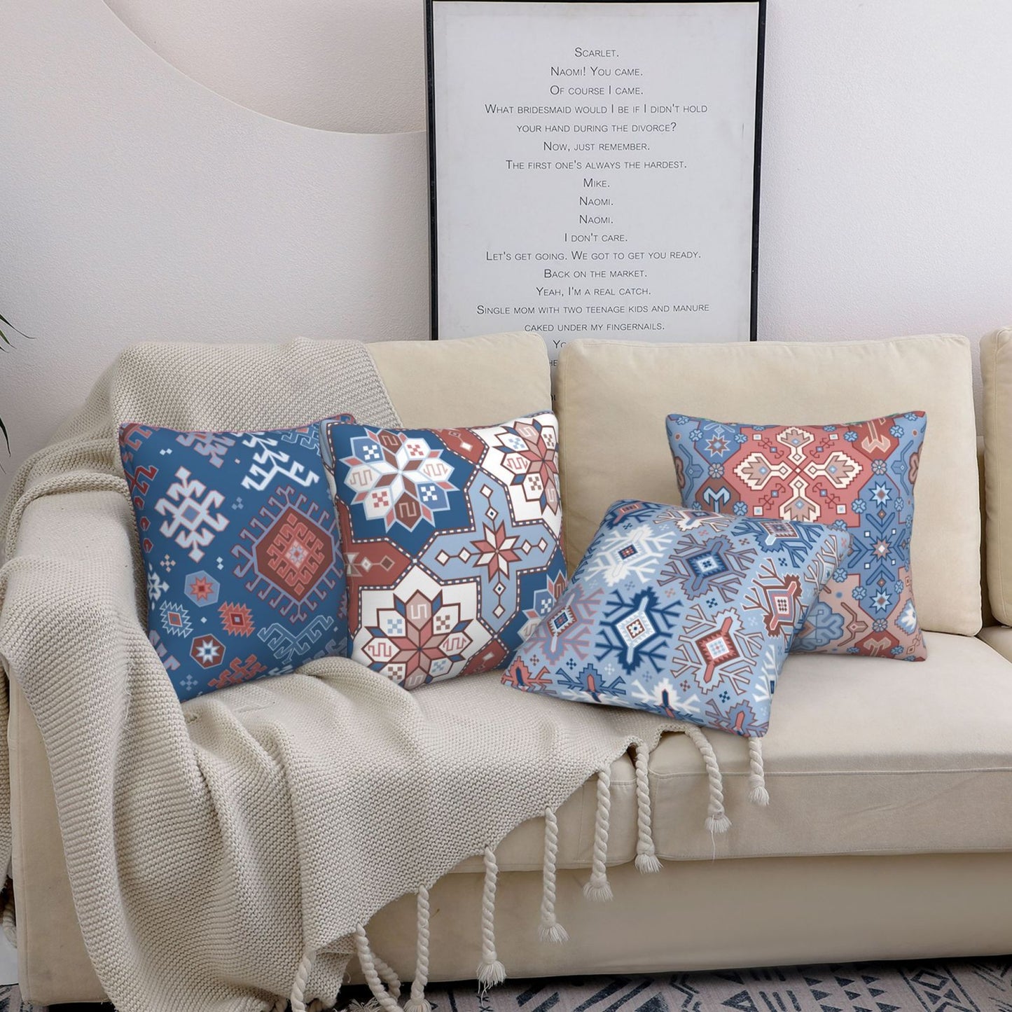 Bohemian Kilim Throw Pillow Covers 18x18 inch Set of 4 Ethnic Decorative Cushion Covers for Sofa Couch Bedroom Living Room