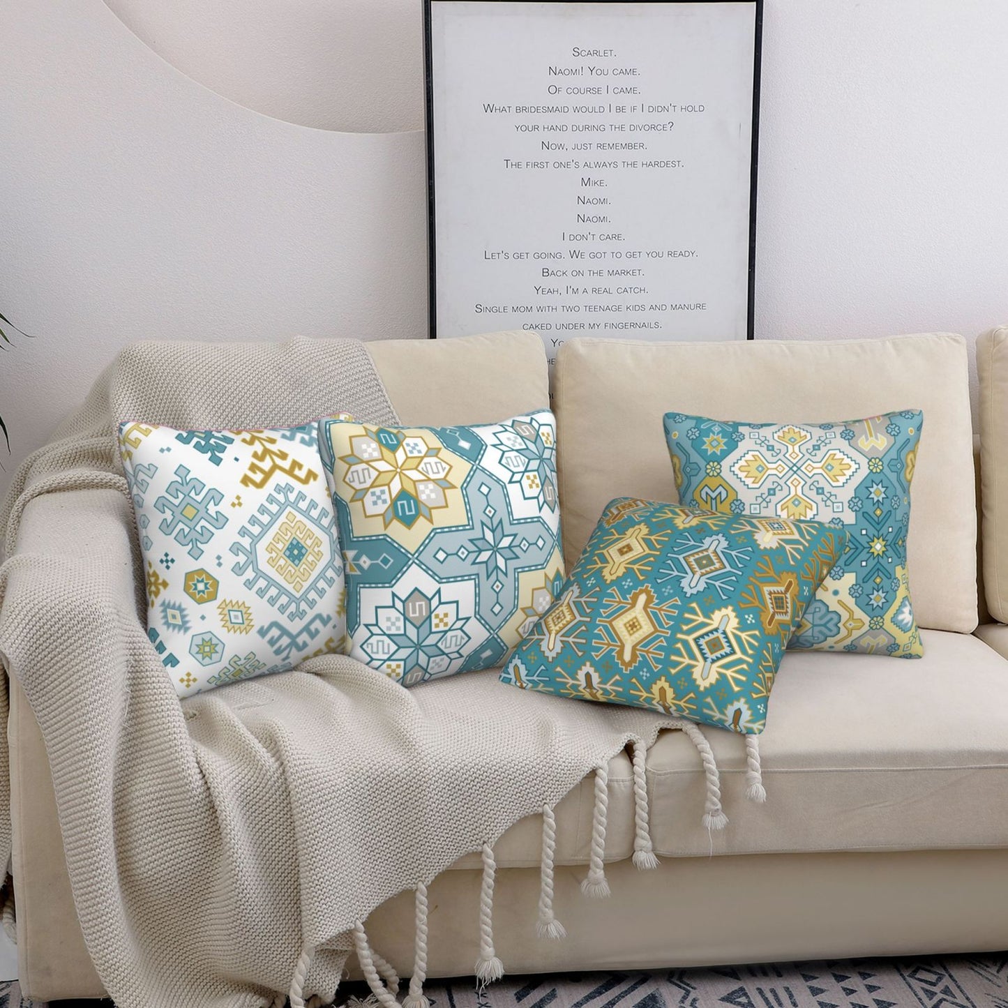 Bohemian Kilim Throw Pillow Covers 18x18 inch Set of 4 Ethnic Decorative Cushion Covers for Sofa Couch Bedroom Living Room