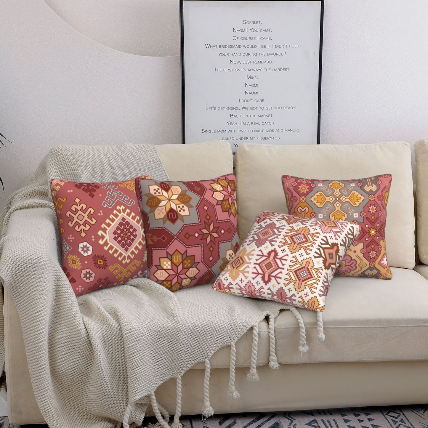 Bohemian Kilim Throw Pillow Covers 18x18 inch Set of 4 Ethnic Decorative Cushion Covers for Sofa Couch Bedroom Living Room