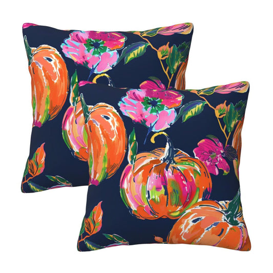 Fall Pumpkin Throw Pillow Covers 18x18 inch Set of 2 Thanksgiving Velvet Cushion Covers for Sofa Couch Bed