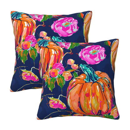 Fall Pumpkin Throw Pillow Covers 18x18 inch Set of 2 Thanksgiving Velvet Cushion Covers for Sofa Couch Bed