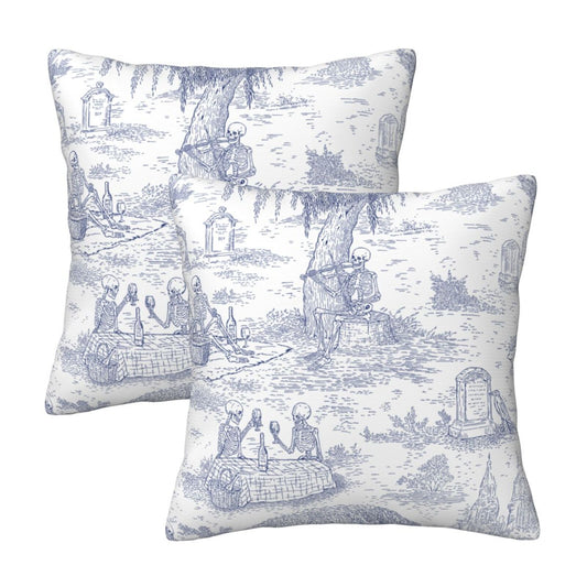 Halloween Decorative Throw Pillow Covers 18x18 inch Set of 2 Toile Spooky Skulls Velvet Cushion Covers for Sofa Couch