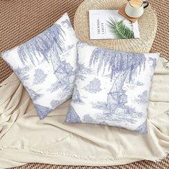 Toile throw pillow covers 18x18 Set of 2 for sofa couch and living room decor