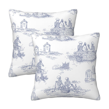 Halloween Decorative Throw Pillow Covers 18x18 inch Set of 2 Toile Spooky Skulls Velvet Cushion Covers for Sofa Couch