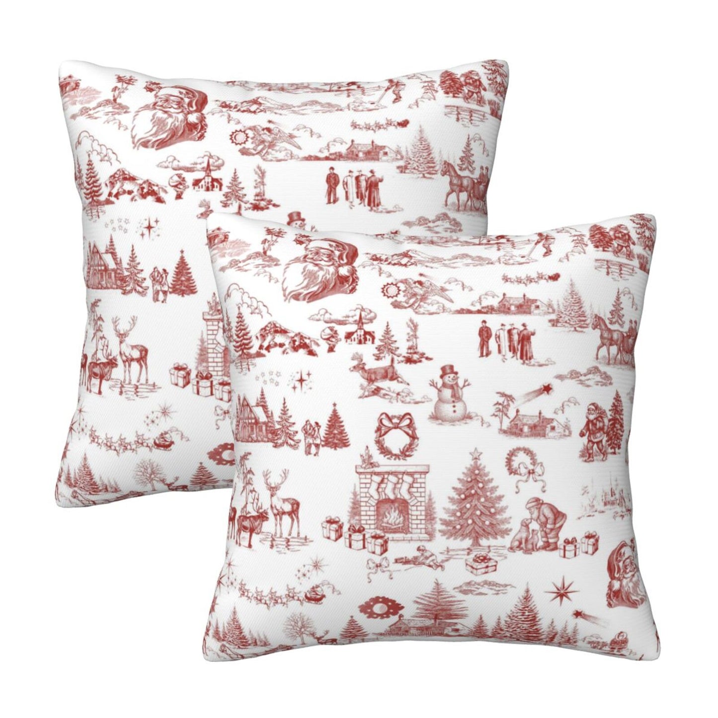 Toile Christmas Throw Pillow Covers 18x18 inch Set of 2 Winter Holiday Velvet Decorative Cushion Covers for Sofa Couch