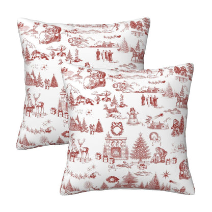 Toile Christmas Throw Pillow Covers 18x18 inch Set of 2 Winter Holiday Velvet Decorative Cushion Covers for Sofa Couch