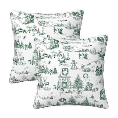 Toile Christmas Throw Pillow Covers 18x18 inch Set of 2 Winter Holiday Velvet Decorative Cushion Covers for Sofa Couch