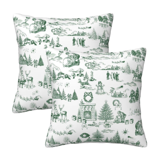 Toile Christmas Throw Pillow Covers 18x18 inch Set of 2 Winter Holiday Velvet Decorative Cushion Covers for Sofa Couch