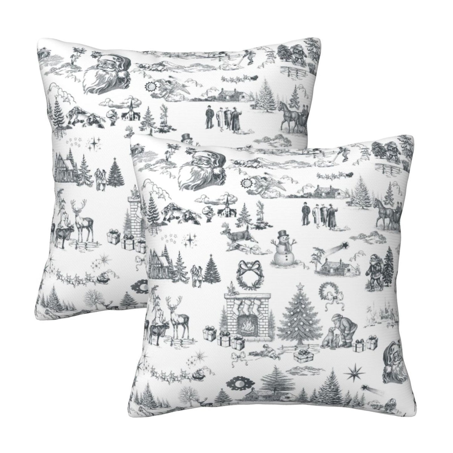 Toile Christmas Throw Pillow Covers 18x18 inch Set of 2 Winter Holiday Velvet Decorative Cushion Covers for Sofa Couch