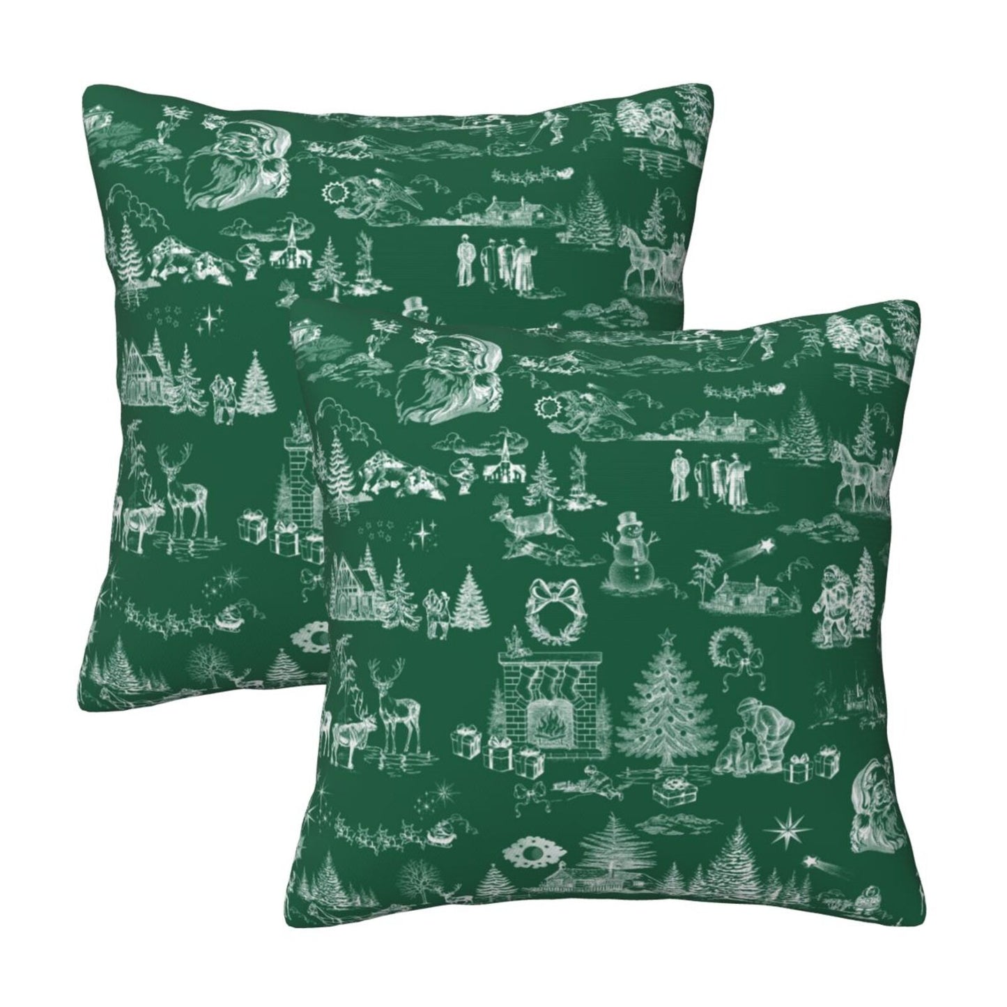 Toile Christmas Throw Pillow Covers 18x18 inch Set of 2 Winter Holiday Velvet Decorative Cushion Covers for Sofa Couch