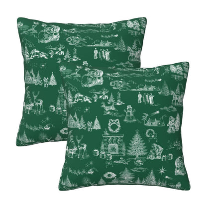 Toile Christmas Throw Pillow Covers 18x18 inch Set of 2 Winter Holiday Velvet Decorative Cushion Covers for Sofa Couch