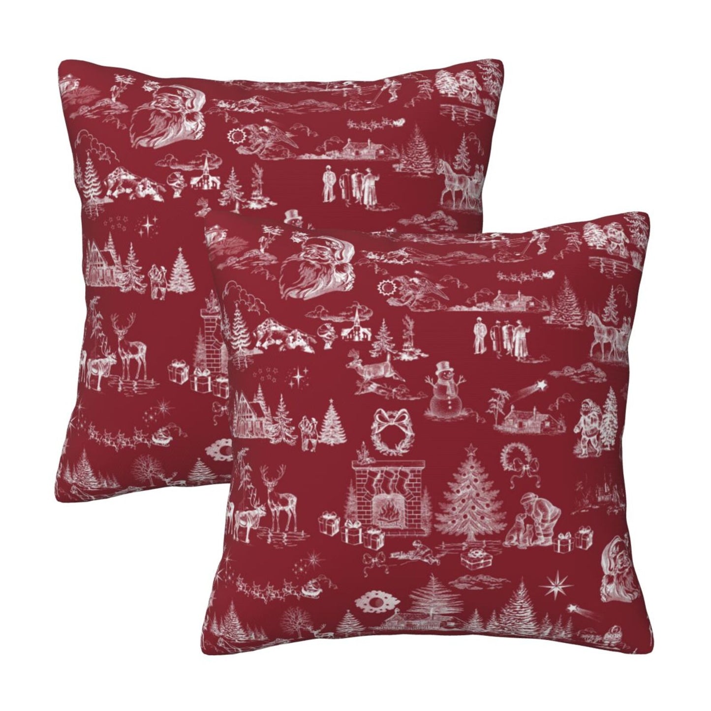 Toile Christmas Throw Pillow Covers 18x18 inch Set of 2 Winter Holiday Velvet Decorative Cushion Covers for Sofa Couch
