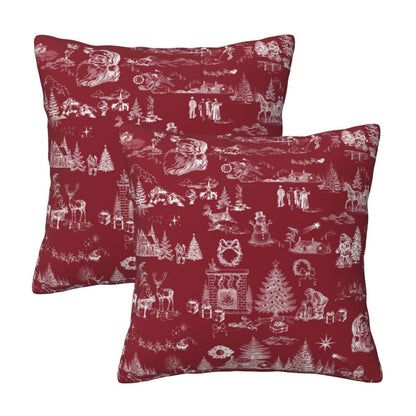 Toile Christmas Throw Pillow Covers 18x18 inch Set of 2 Winter Holiday Velvet Decorative Cushion Covers for Sofa Couch