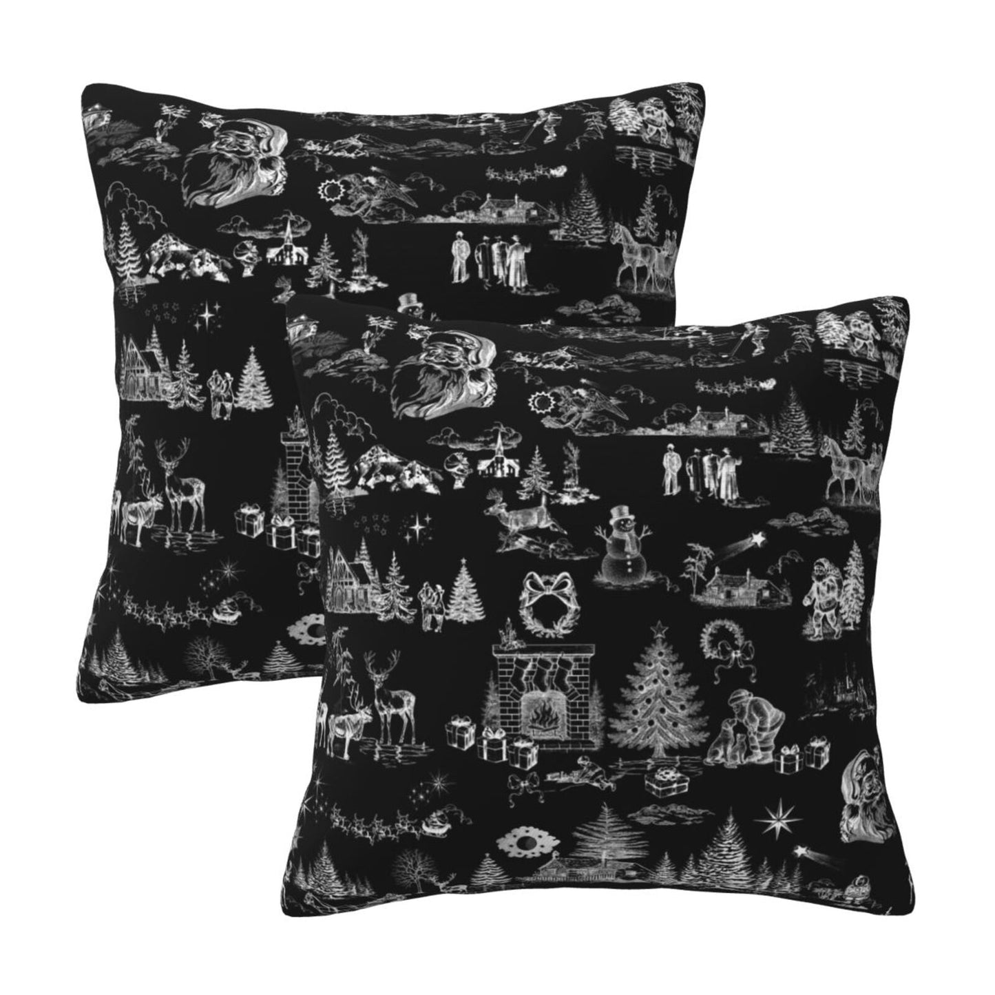 Toile Christmas Throw Pillow Covers 18x18 inch Set of 2 Winter Holiday Velvet Decorative Cushion Covers for Sofa Couch