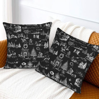 Toile Christmas Throw Pillow Covers 18x18 inch Set of 2 Winter Holiday Velvet Decorative Cushion Covers for Sofa Couch