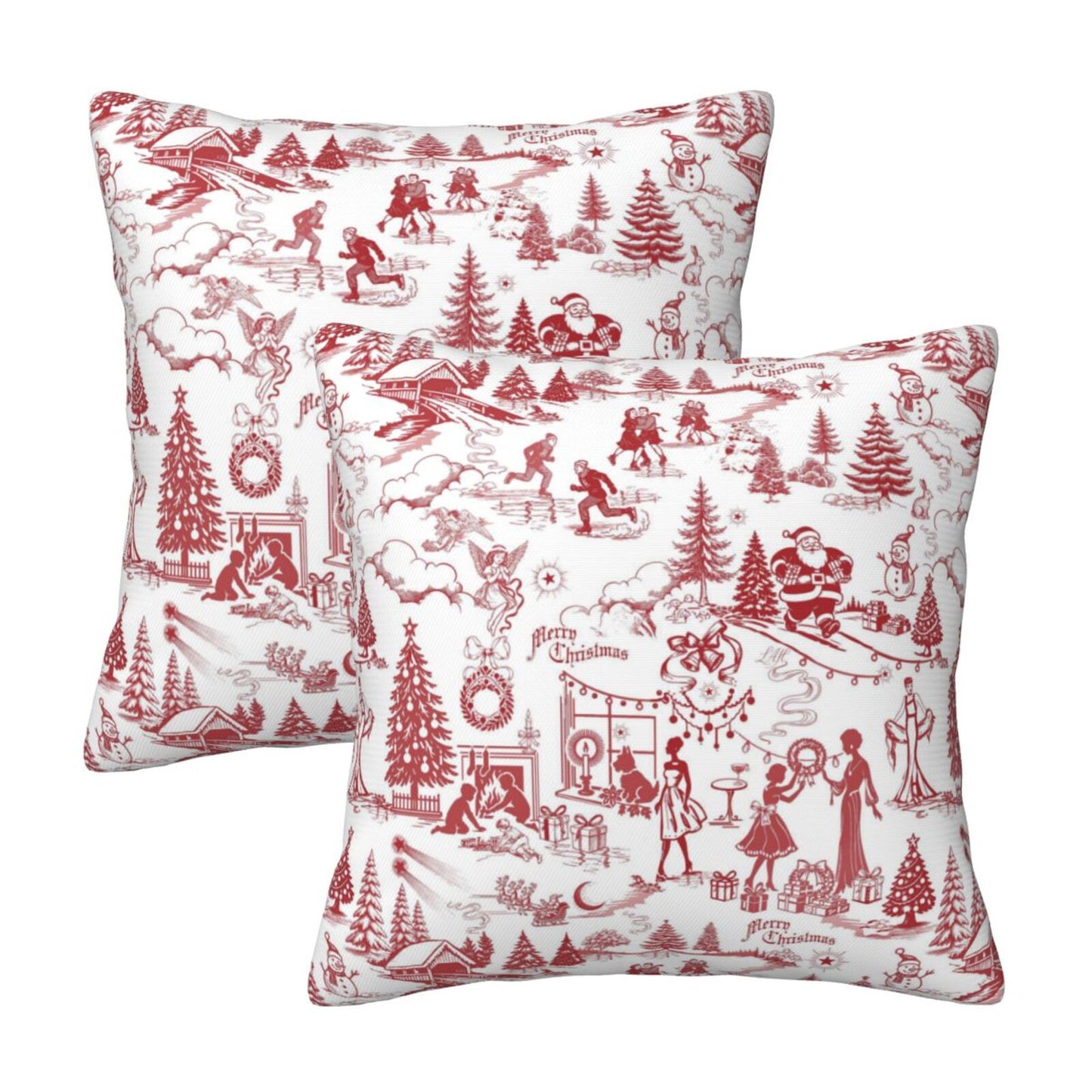 Winter Holiday Xmas Throw Pillow Covers 18x18 inch Set of 2 Christmas Toile Cushion Covers for Sofa Couch