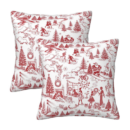 Winter Holiday Xmas Throw Pillow Covers 18x18 inch Set of 2 Christmas Toile Cushion Covers for Sofa Couch