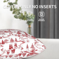 Red winter holiday toile velvet pillow cover shown without an insert