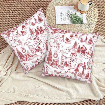 Winter Holiday Xmas Throw Pillow Covers 18x18 inch Set of 2 Christmas Toile Cushion Covers for Sofa Couch