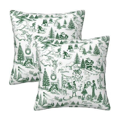 Winter Holiday Xmas Throw Pillow Covers 18x18 inch Set of 2 Christmas Toile Cushion Covers for Sofa Couch